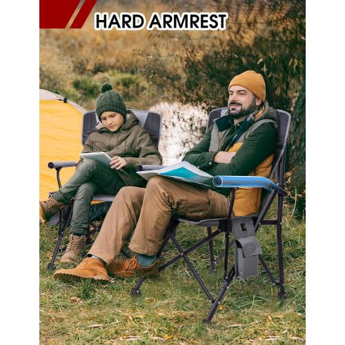 Docusvect Heated Camping Chair for Adults, Heats Back and Seat, 3 Heat Levels, Fully Padded Heated Folding Chair for Outdoor Sports with Cup Holder, Rich Pockets, Battery NOT Included
