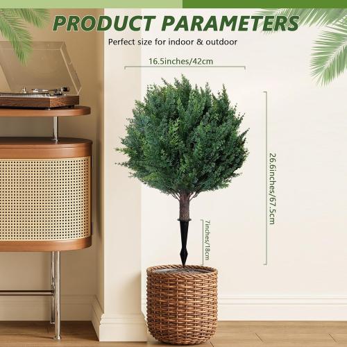 26.6'' Artificial Cypress Topiary, 2 Pack Lifelike Topiary Trees Artificial Outdoor with Spike,UV Resistant, Lasting Evergreen Bushes for Breathe Life & Lushness into Any Space (Cypress)