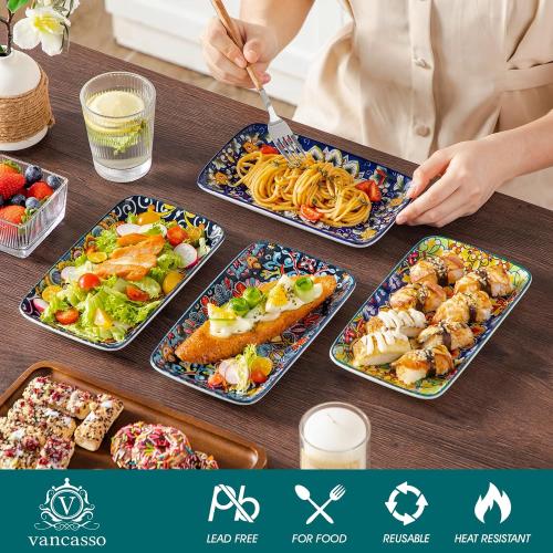 vancasso Simi 6-Piece Ceramic Salad Plates Set - 8.5 Inch, Rectangular Dessert Plates for Sushi, Appetizer, Cake - Microwave & Oven Safe, Porcelain Plates for Kitchen Decor
