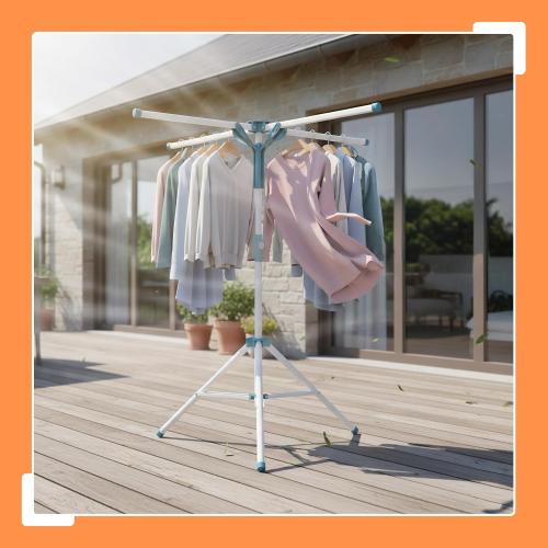 Relaxdays Folding Clothes Airer Height Adjustable 80-200cm 4 Drying Rails Camping Clothes Airer White Blue