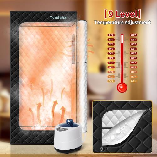 Tomioka Sauna Box,Portable Steam Sauna for Body Relaxation,Portable Personal SPA Steam Tent with 3L /1500W Steamer, 9 Levels Temp Control,Indoor,Outdoor (Black)