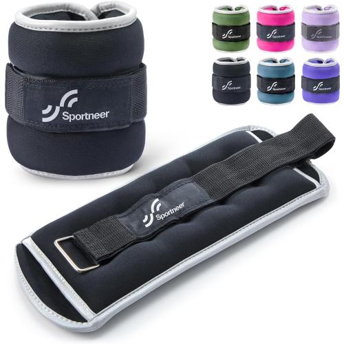 Color Black Sportneer Ankle Weights Wrist Weights Pair of 1/2/4/6/10 LBS for Men Women Kids Strength Training Wrist and Ankle Weights Set with Reflective Strips for Dancing Running Walking Fitness Workout Gym