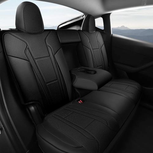 FREESOO Car Seat Covers for Tesla Model Y Waterproof Nappa Leather Full Set Seat Replacement Protector Custom Fit 2020 2021 2022 2023 2024 Black