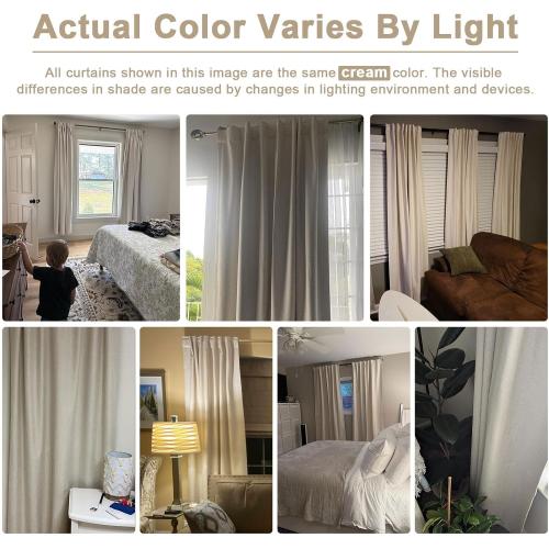 Beige White Total Blackout Curtains for Bedroom 102 Inches Long