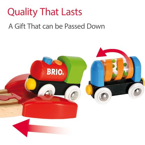 BRIO My First Railway Beginner Pack - 18-Piece FSC-Certified Wood Train Set - Compatible with All BRIO Sets - Includes Rainbow Bridge & Rattle Wagon - Safe Play - Toddlers Ages 18 Months & Older