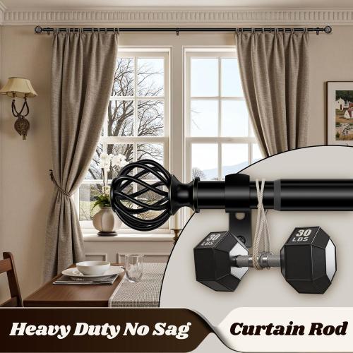 Curtain Rods for Windows 48-90 Inch(4-7.5Ft), Matte Black Decorative Curtain Rod Adjustable, Heavy Duty 1 Inch Drapery Rod for Living Room Bedroom Kitchen