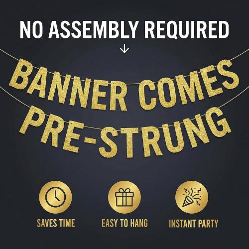 Pre-Strung Awesome Since 1998 Gold Glitter Banner - Funny 28th Birthday and Anniversary Decorations for Men and Women - Party Supplies and Gifts