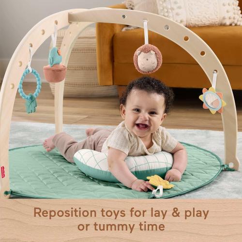Fisher-Price Wood Baby Playmat Lay & Play Deluxe Activity Gym with Wooden Frame & Tummy Time Sensory Toys for Newborns 0  Months (Amazon Exclusive)