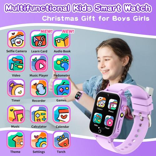 Cosjoype Kids Smart Watch Girls Age 5-12, 26 Games High-Resolution Touchscreen with Video Camera Music Player Pedometer Flashlight 12/24 hr Educational Toys Birthday Gifts for Girls Ages 6-12