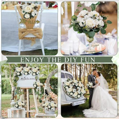 Peony Artificial Flowers, Faux Peonies Hydrangea Eucalyptus Bouquet 12 Packs Silk Vintage Realistic Peony Floral Arrangement for Wedding Centerpiece Table Vase Home Party Decor-Ivory White