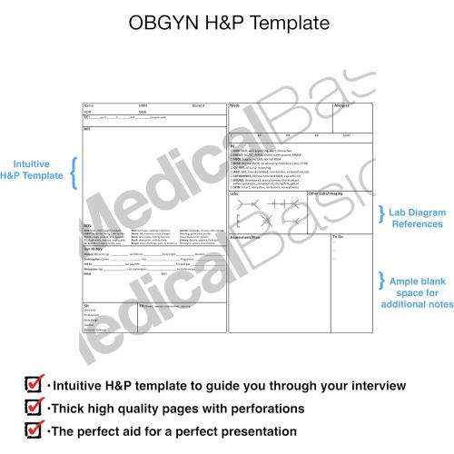White OBGYN H&P Notebook Medical History and Physical Notebook, 100 Medical templates with Perforations