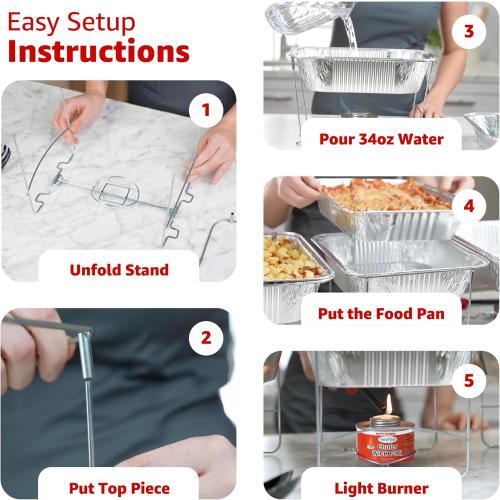 Disposable Chafing Dish Buffet Set, Food Warmers for Parties, Catering Supplies Buffet Display, Complete Premium Set, Half Size Single Pan, Warming Trays (6 Pack)
