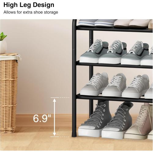 STO STO Expandable Shoe Rack, 3-Tier Metal Small Shoe Rack for Closet, Up to 16 Pairs Adjustable Shoe Rack Storage for Front Door Entrance, Free Standing Shoe Rack Organizer for Entryway, Black