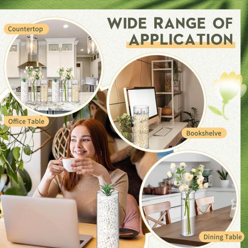 Nuogo 6 Pcs 10 Inch Plastic Clear Cylinder Vase for Home Acrylic Flower Clear Vase Centerpiece for Centerpieces Wedding Party Decorations Opening Round