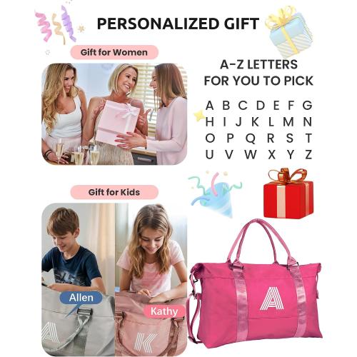 Tween Girl Trendy Stuff, Birthday Gift, Girls Initial Travel Bag, Sports Bag, Monogrammed Bags for Girls, Personalized Weekender Bag, Monogram Overnight Bag Gift for Her (Letter E)