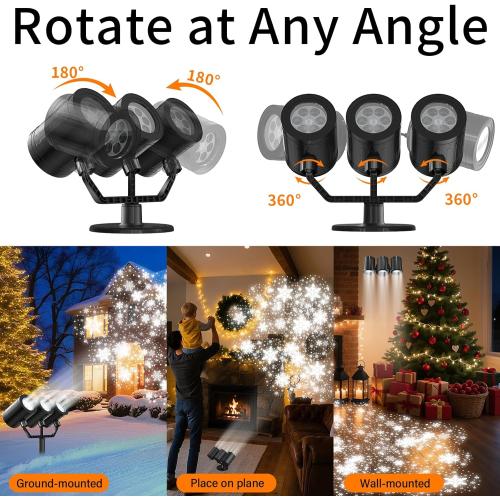 Snowflake Christmas Projector Lights Outdoor 2025 Upgraded Triple Head Snowflake Projector with Timer Waterproof LED Snowfall Projector for Holiday for Christmas Decoration
