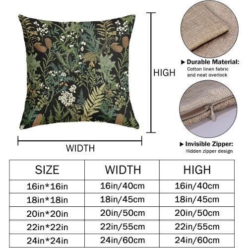 Black Green Botanical Pillow Covers 18x18 Inch Dark Green Flower Vintage Plant Throw Pillows for Couch Farmhouse Cushion Covers Spring Summer Leaf Floral Pillow Cases for Bed Patio Outdoor Decor Set 2