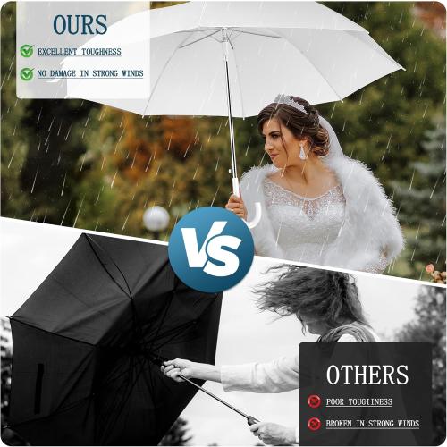 8 Pack Wedding Umbrella Bulk, Windproof Large Rain Umbrella, Strong Fiberglass Frame, Auto Open Wedding Umbrellas for Guests Bride Groom Photography Friend Gift