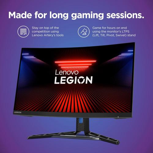 Lenovo Legion R27fc-30 Gaming Monitor, 27 FHD Curved, 280Hz, 0.5ms MPRT, AMD FreeSync, VESA Adaptive Sync, Lift/Tilt/Pivot/Swivel Stand, HDMI 2.1 and DisplayPort 1.4, 350 nits, Raven Black