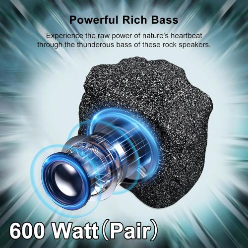 Herdio 8 Outdoor Rock Passive Speakers 600 Watt,IPX7 Waterproof,Hardwired, for Pool,Garden,Deck,Outdoor Activities (Black,Pair)