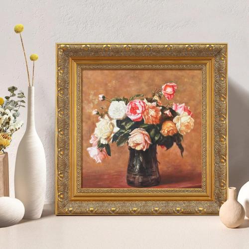 Vintage Gold Frame for 12x12 Canvas Paintings, 2.4” Wide Finished Wood Ornate Frame for Oil Painting Art Prints Landscape Family Portrait, Victorian Antique Gallery Wall Decor(No Glass & Back)
