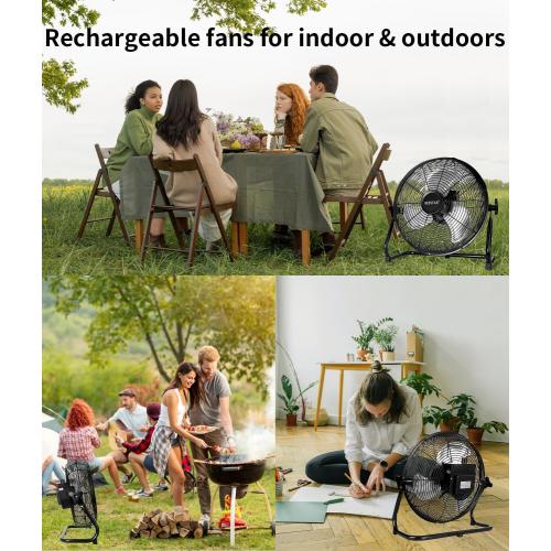 BEESTAR Battery Operated Fan, Rechargeable Floor Fan, Metal Blade Run Up to 30 Hours,15600 mAh Battery Powered Fan for Garage, Backyard, Camping, Travel,Black (Black)