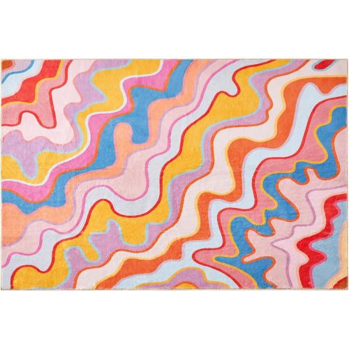 Vintage Abstract Small Area Rug 2x3 Hippie Aesthetic Groovy Striped Cute Bathroom Rug Non-Slip Colorful Orange and Blush Washable Throw Rug for Kitchen Entryway Indoor Doormat