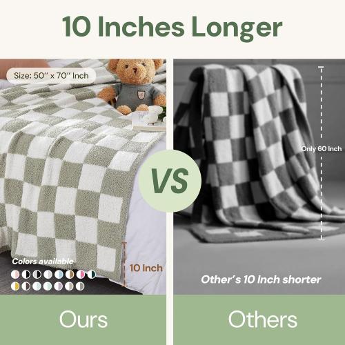 WRENSONGE Fall Checkered Throw Blanket, Burnt Orange Soft Cozy Fluffy Warm Hand Made Throw Blankets for Couch, Sofa, Chair, Bed, Camping, Picnic, Travel Lightweight Bed Blanket - 50*70