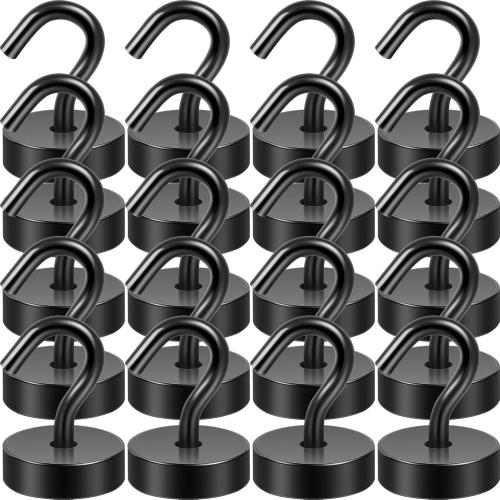 Neosmuk Magnetic Hooks, Cruise Ship Essentials, 40lb  Heavy Duty Magnetic Hooks for Cruise Cabins, Refrigerator, Grill, Hanging, and Travel | Extra Strong Must-Haves Magnet Hook,Black,Pack of 20