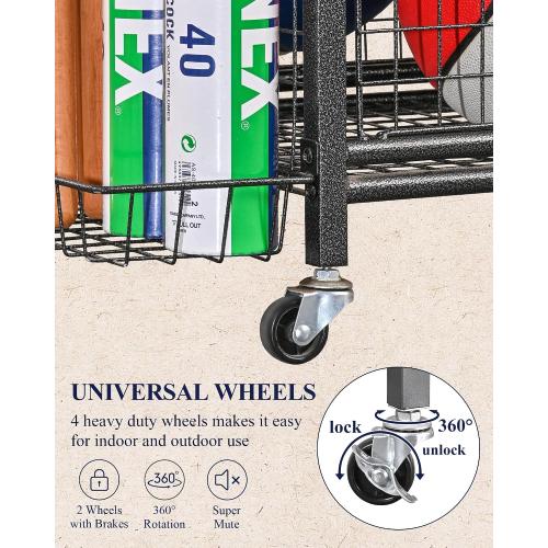 Mythinglogic Sports Equipment Garage Organizer,Garage Ball Storage for Sports Gear and Toys, Rolling Ball Cart with Wheels for Indoor/Outdoor Use