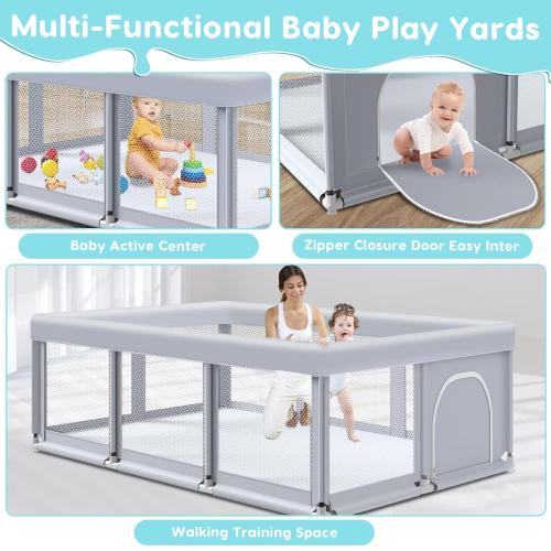 74 ×50 Large Baby Playpen, Baby Playard for Babies and Toddlers, Baby Fence Play Pens for Indoor & Outdoor, Sturdy Safety Play Yard with Soft Breathable Mesh, Anti-Fall, Grey