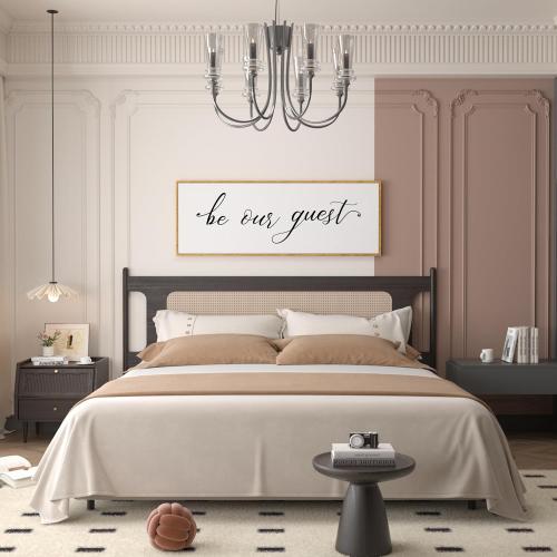 PEONIA 41 x 15 Be Our Guest Wall Decor - Be Our Guest Framed Above Bed for Bedroom Wall Decor Minimalist And Aesthetic Wall Art Canvas Signs (Wood)