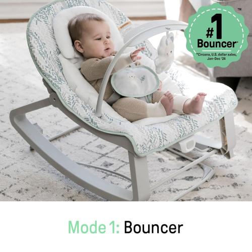 Ingenuity Keep Cozy 3-in-1 Grow with Me Vibrating Baby Bouncer Seat & Infant to Toddler Rocker, Vibrations & -Toy Bar, 0-30 Months Up to 40 lbs (Spruce)