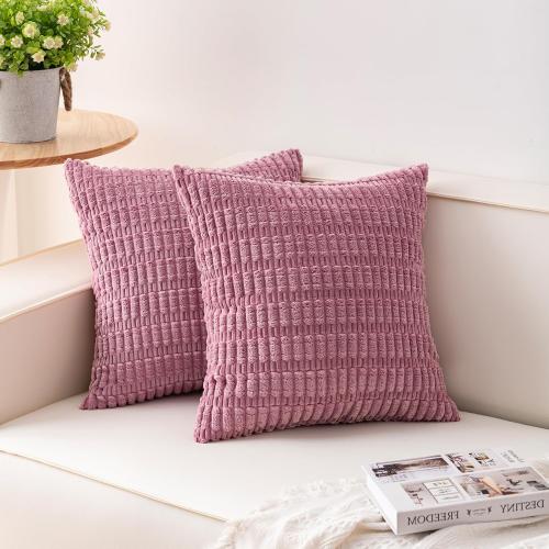 Aegero Pack of 4 Corduroy Decorative Throw Pillow Covers 18x18 Inch, Pink | Fall Soft Striped Pillow Covers Modern Farmhouse Home Decor Christmas Throw Pillow Covers for Sofa Living Room Couch Bed