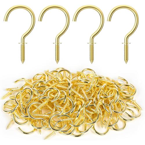 RELBRO Screw Hooks, 1 Inch Metal Screw in Cup Hooks, Gold