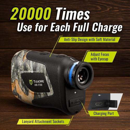 TIDEWE Hunting Rangefinder with Rechargeable Battery, 700/1000Y Camo Laser Range Finder 6X Magnification, Distance/Angle/Speed/Scan Multi Functional Water-Resistant Rangefinder with Case