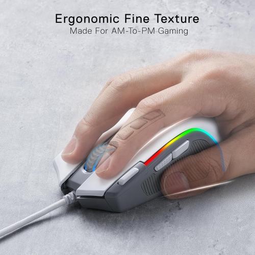 Redragon M612 RGB Gaming Mouse, 8000 DPI Wired Optical Mouse with 9 Programmable Buttons & 5 Backlit Modes, Software Supports DIY Keybinds Rapid Fire Button, Gray&White