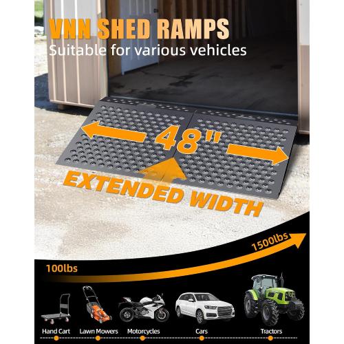 VNN 29 x 48 Shed Ramp for Riding Mower - 1500 LB Capacity Shed Ramps, Anti-Slip Punch Plate Ramp for ATV, Motorcycles, Garages & Barns (2PC, Black, Alloy)