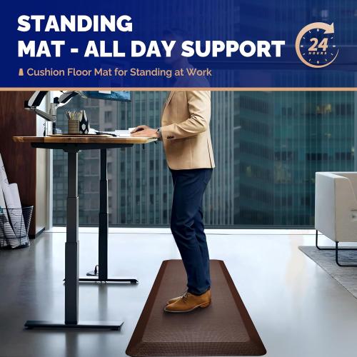FEATOL Anti Fatigue Mat Floor Mat, Extra Thick Standing Office Desk Mat Memory Foam Cushioned Anti Fatigue Ergonomic Kitchen Mats Comfort Standing Pad NOT PVC 9/10 Inch Thick (20 x 39, Brown)