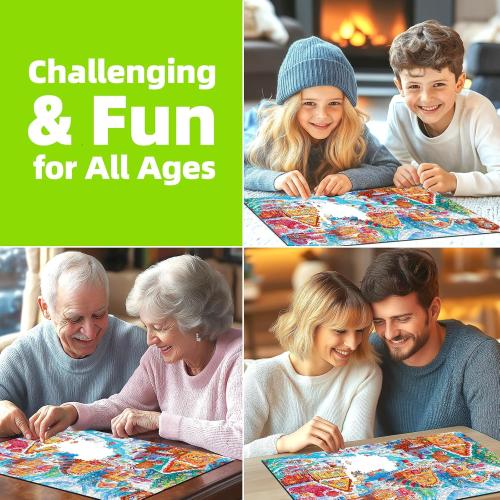 Christmas Village 1000 Piece Puzzle for Adults, Fun Puzzles for Adults 1000 Pieces with HD Print & Poster, 27.5 * 19.7 in Dust Free, for Gifts Halloween Christmas Family Games Lovers