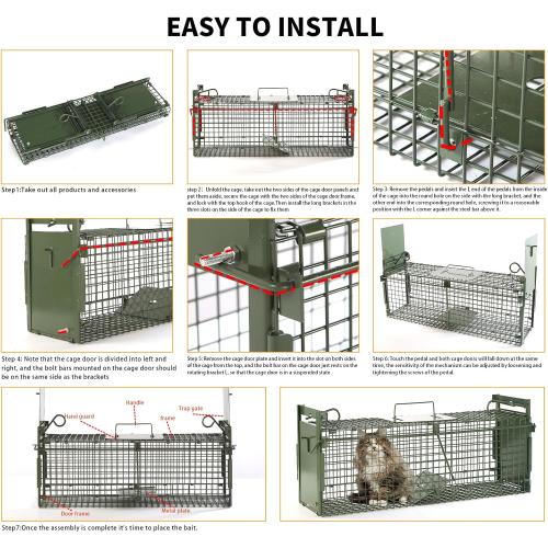 40 2-Door Large Live Animal Traps for Stray Cats up to 17.6 pounds, Raccoons, Squirrel, Skunk, Mole, Groundhog, Armadillo, Rabbit, with Pedal Triggers