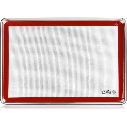New Star Foodservice Commercial 18-Gauge Aluminum Sheet Pan and Silicone Baking Mat Set, 18 x 26 inch (Full Size)