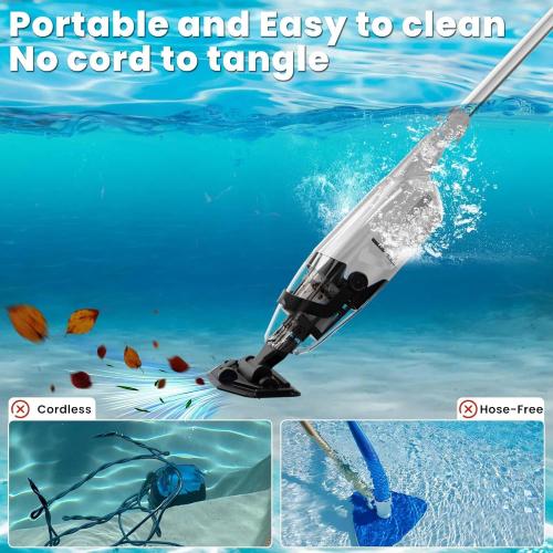 Cordless Pool Vacuum Cleaner for Above Ground Pool & In Ground Rechargeable Pool Vacuum Cleaner - 90 Mins Runtime, with 69 Telescopic Pole, Spa Vacuum for Hot Tub（Misty Grey）