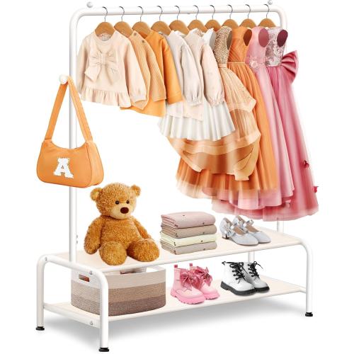 Kids Clothing Rack - Dress Up Clothes Rack - Baby Toddler Closet - Mini Freestanding Coat Racks with 2 Fabric Shelves - Small Kids Costume Wardrobe - Garment Rack for Hanging Clothes Organizer