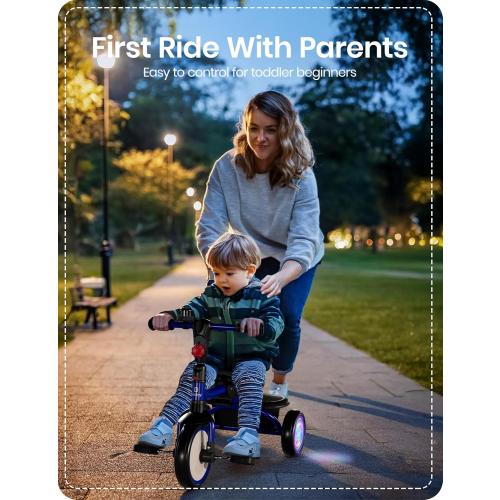 besrey Kids Tricycle with Flash Wheels for Ages 18 Months to 5 Years, Toddler Tricycle with Bell, Kids Tricycle, Gift for 2-5 Year Olds, Gift and Toy for Boys and Girls, Tricycle for Toddlers, Blue