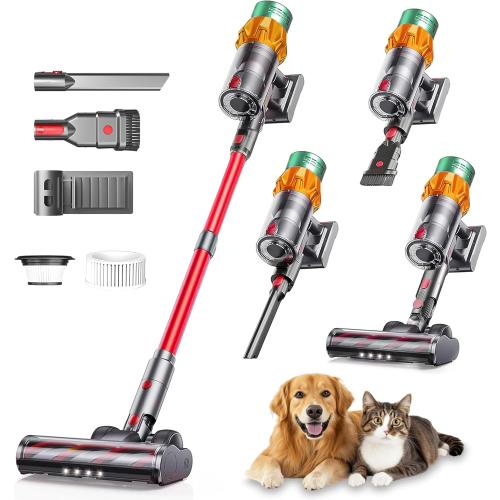 Cordless Vacuum Cleaners-48 KPa/580W with Upto 90Mins Runtime | Stick Vacuum Cleaner with 2 Hepa Filters-Wall Mounted-Touchscreen-Anti-Tangle Brush (UK Plug)