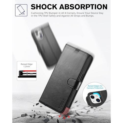 TUCCH Case Wallet for iPhone 13 (6.1) 2021, RFID Blocking 3 Card Holder Kickstand PU Leather Flip Folio, [Shockproof TPU Inner Shell] Phone Cover, Black