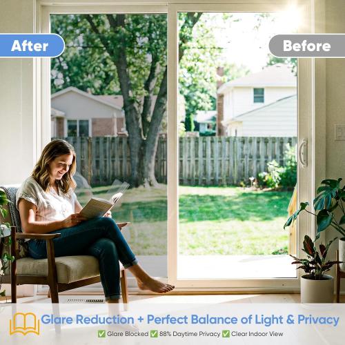 SUNBABY One Way Privacy Film Heat & UV Blocking, Static Cling No Glue Renter Friendly Cover for Home Bedroom, Office & Sliding Glass Door, 35.4 x 78.7 Inch with 3 Tools, Silver