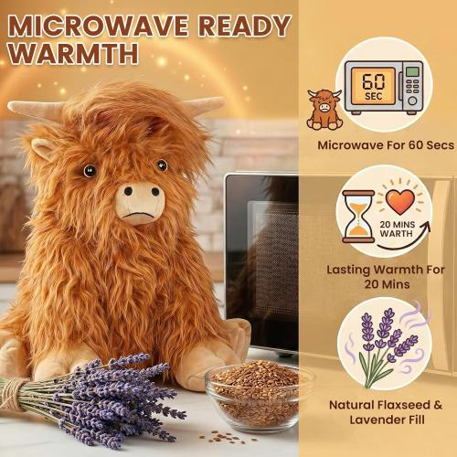 SuzziPals Weighted Highland Cow Stuffed Animals, Microwavable Heating Pad | Period Cramps Relief, Lavender Scented, hyland cow stuffed animal, Stress Relief, Bedtime Companion, Cow Gifts for Women Kids