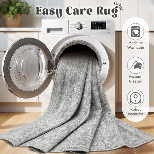 Washable Area Rug 2x3: Moroccan Entryway Rug Geometric Farmhouse Boho Throw Rug Non Slip Low Pile Soft Indoor Doormat for Entrance Bedroom Kitchen Hallway (Grey,2x3)